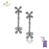 White Gold Brilliant Cut Diamond Flower Drop Earrings - 0.43ct