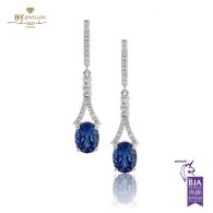 White Gold Oval Cut Tanzanite & Brilliant Cut Diamond Earrings - 4.10 ct