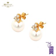 Yellow Gold South Sea Pearl & Brilliant Cut Diamond Earrings - 1.00ct