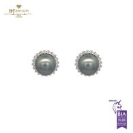 White Gold Tahitian Pearl & Round Cut Diamond Earrings - 0.60ct