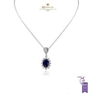 White Gold Oval Cut Royal Blue Sapphire & Brilliant Cut Diamond Pendant - 1.02ct