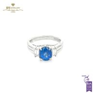 Platinum Oval Cut Sapphire & Baguette Cut Diamond Ring - 2.93ct