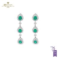 Platinum Pear Cut Colombian Emerald & Round Cut Diamond Earrings -  2.72ct