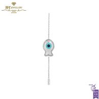 White Gold Brilliant Cut Diamond Protection from The Evil Eye Fish Charm Bracelet - 0.15 ct