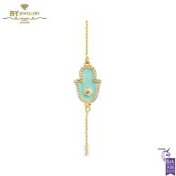 Yellow Gold Brilliant Cut Diamond Blue Fatima Hand Charm Bracelet - 0.27 ct