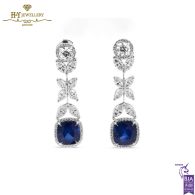 White Gold Cushion Cut Sapphire, Marquise & Brilliant Cut Diamond Earrings - 11.62ct