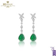 White Gold Pear Cut Emerald & Brilliant Cut Diamond Earrings - 3.59 ct