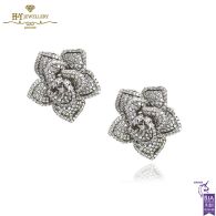 White Gold Brilliant Cut Diamond Flower Stud Earrings - 1.00ct