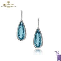 White Gold Pear Cut Blue Topaz & Brilliant Cut Diamond  Earring - 15.20ct