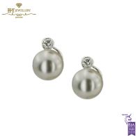 White Gold Pearl & Brilliant Cut Diamond Stud Earrings - 0.39ct