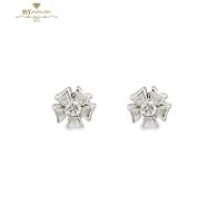 White Gold Flower Design Brilliant Cut Diamond Earrings - 0.40ct