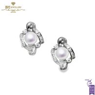 White Gold Pearl & Brilliant Cut Diamond Earrings - 0.30ct