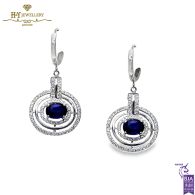 White Gold Oval Cut Sapphire & Brilliant Cut Diamond Earring - 2.85ct