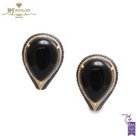 Rose Gold Pear Cut Black Onyx & Brilliant Cut Diamond Large Stud Earrings - 34.20ct