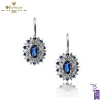 White Gold Oval Cut Sapphire & Brilliant Cut Diamond Earrings - 1.37ct