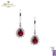 White Gold Pear Cut Ruby & Brilliant Cut Diamond Drop Earrings -2.59ct