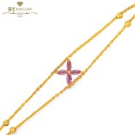 Yellow Gold Flower Design Marquise Cut Pink Sapphire Bracelet - 0.67ct