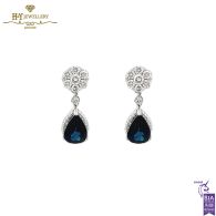 White Gold Pear Cut Sapphire & Brilliant Cut Diamond Earrings - 1.96ct