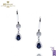 White Gold Pear Cut Royal Blue Sapphire & Brilliant Cut Diamond Earrings - 1.41ct