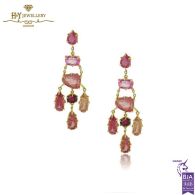 Yellow Gold Multi Cut Tourmalines Chandelier Earrings 