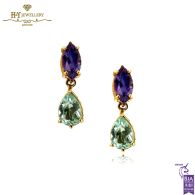 Yellow Gold Marquise Cut Amethyst & Pear Cut Blue Topaz Earrings