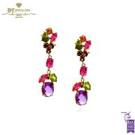 Yellow Gold Mix Cut Amethyst, Topaz, Peridot and Citrine Drop Chandelier Earrings 