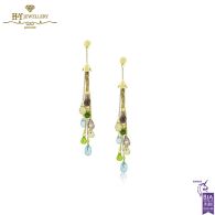 Yellow Gold Mix Cut Colored Gemstones Earrings 