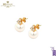 Yellow Gold South Sea Pearl & Brilliant Cut Diamond Earrings - 1.00ct