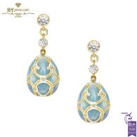 Fabergé Heritage Yellow Gold Diamond & Turquoise Guilloche Enamel Egg Drop Earrings