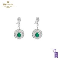 White & Yellow Gold Oval Cut Zambian  Emerald & Mix Cut Diamond Earrings - 4.80ct