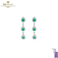 Platinum Pear Cut Colombian Emerald & Round Cut Diamond Earrings -  2.72ct