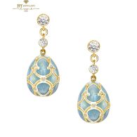 Fabergé Heritage Yellow Gold Diamond & Turquoise Guilloche Enamel Egg Drop Earrings