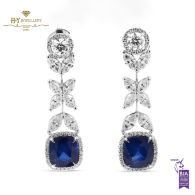 White Gold Cushion Cut Sapphire, Marquise & Brilliant Cut Diamond Earrings - 11.62ct