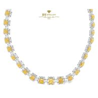 White Gold Radiant Cut Fancy Yellow & Emerald Cut White Diamond Necklace - 57.36ct