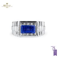 White Gold Radiant Cut Sapphire & Baguette Cut Diamond Ring - 3.94ct