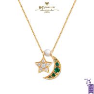 House Of Meraki Yellow Gold Starling Natural Zambian Emerald & Diamond Necklace - 0.38ct