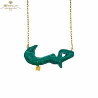 Yellow Gold Hob Green Resin With Diamond Necklace - 0.02ct