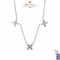 White Gold Brilliant Cut Diamond Trio Flower Necklace - 0.89ct