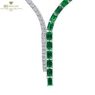 White Gold Emerald Cut Green Colombian Emerald & Brilliant Cut Diamond Serpent Design Necklace - 48.64ct