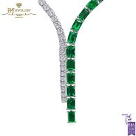 White Gold Emerald Cut Green Colombian Emerald & Brilliant Cut Diamond Serpent Design Necklace - 48.64ct