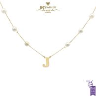 Yellow Gold Pearl Letter (J) Necklace 