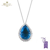 White Gold Pear Cut Blue Topaz & Brilliant Cut Diamond Necklace - 11.64 ct