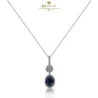 White Gold Oval Cut Sapphire & Brilliant Cut Diamond Pendant - 1.97ct