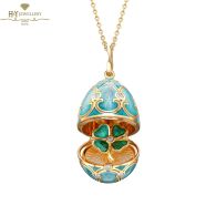 Fabergé Heritage Yellow Gold Diamond & Turquoise Guilloché Enamel Clover Surprise Locket