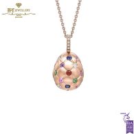 Fabergé Treillage Brushed Rose Gold & Multi Coloured Gemstone Set Egg Pendant 