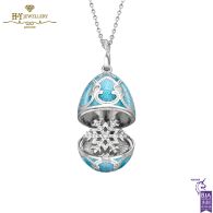 Faberge Heritage White Gold Diamond & Teal Guilloche Enamel Snowflake Surprise Locket