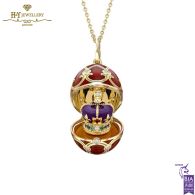 Faberge Heritage Yellow Gold Diamond & Red Guilloche Enamel Coronation Crown Surprise Locket