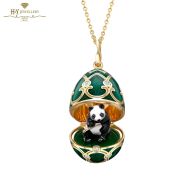 Fabergé Heritage Yellow Gold Diamond & Green Guilloché Enamel Panda Surprise Locket