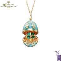 Fabergé Heritage Yellow Gold Diamond & Turquoise Guilloché Enamel Clover Surprise Locket