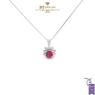 White Gold Oval cut Ruby & Round Cut Diamond Pendant - 1.25ct